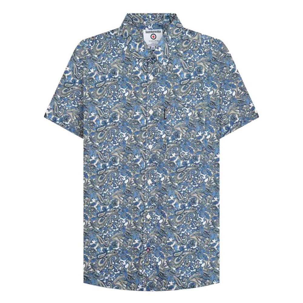 Lambretta Mens SS25 Paisley Shirt / White/Blue